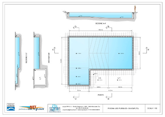 piscina interrata forma beachtime, bordo a sfioro, uso pubblico, progetto realizzato a Cavour da Acqua SPA