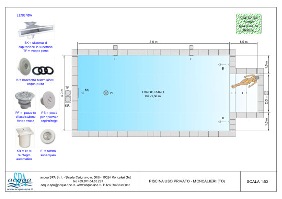 piscina interrata isoblok, forma classica, scala rettangolare, piscina progettata e realizzata da Acqua SPA Moncalieri