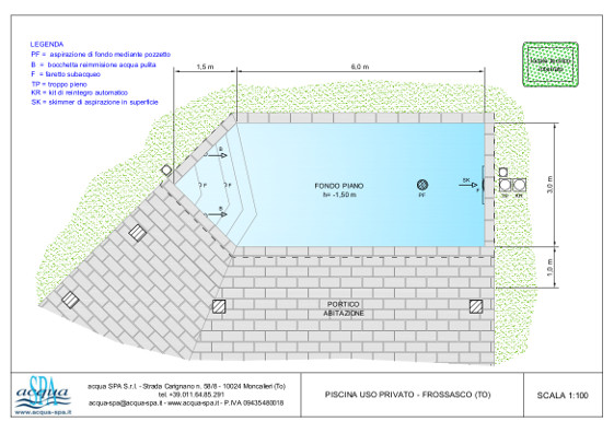 piscina interrata isoblok di forma libera, con scala. Costruita a Frossasco da Acqua SPA