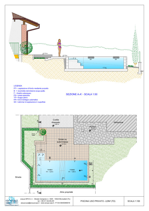 piscina interrata isoblock, scala in opera, doccia solare. Progetto Acqua SPA