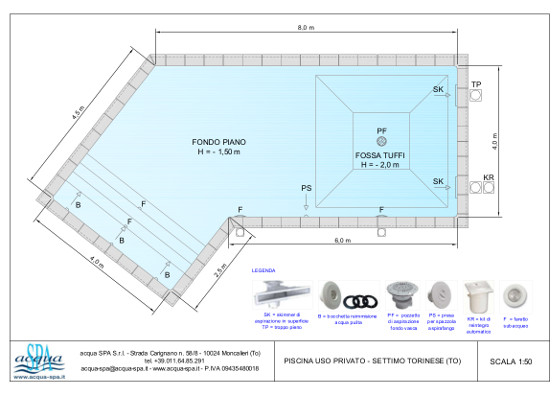 piscina interrata isoblok, forma zagabria, scala tropezienne. Progettata e realizzata da Acqua SPA, in Settimo Torinese