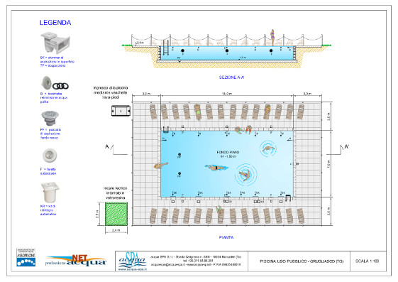 piscina interrata uso pubblico, bordo con piastrelle realizzazione Acqua SPA a Grugliasco
