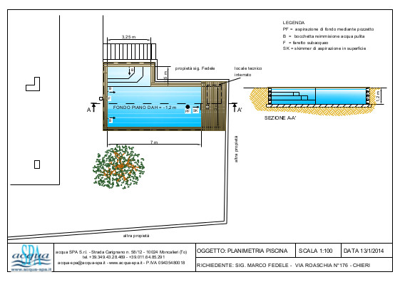 Piscina interrata isoblok, forma beachtime, fondo piano, scala interna, bordo legno WPC teck