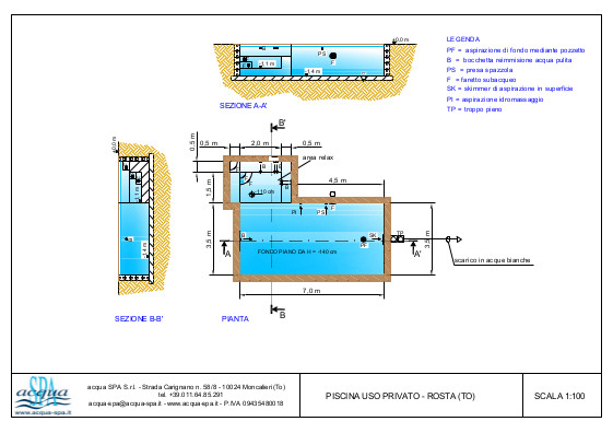 Piscina interrata isoblock modello caraibi, con area relax e idromassaggio, fondo piano. Progetto Acqua SPA