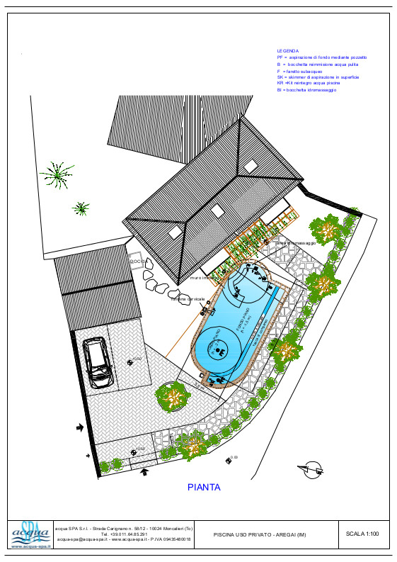 Piscinainterrata, forma Seabeach, cascata infinitu e idromassaggio. Progetto Acqua SPA, piscina costruita in Liguria