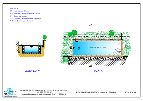 Piscina interrata isoblok, forma classica, fondo piano. Progetto acqua Spa, piscina realizzata a Moncalieri